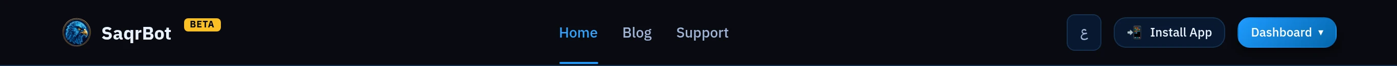 The Dashboard button at the top of the SaqrBot homepage