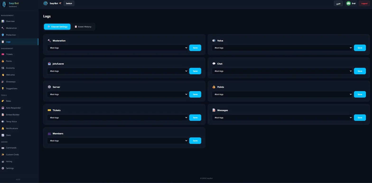 SaqrBot logging dashboard