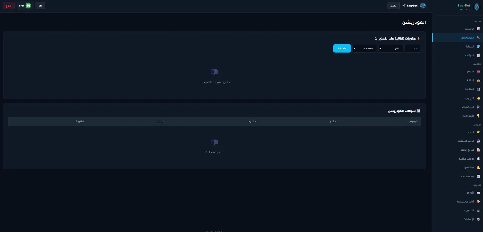 SaqrBot moderation dashboard