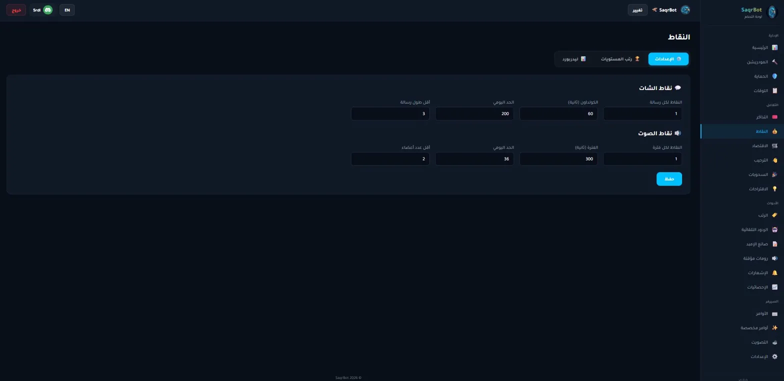 SaqrBot points dashboard